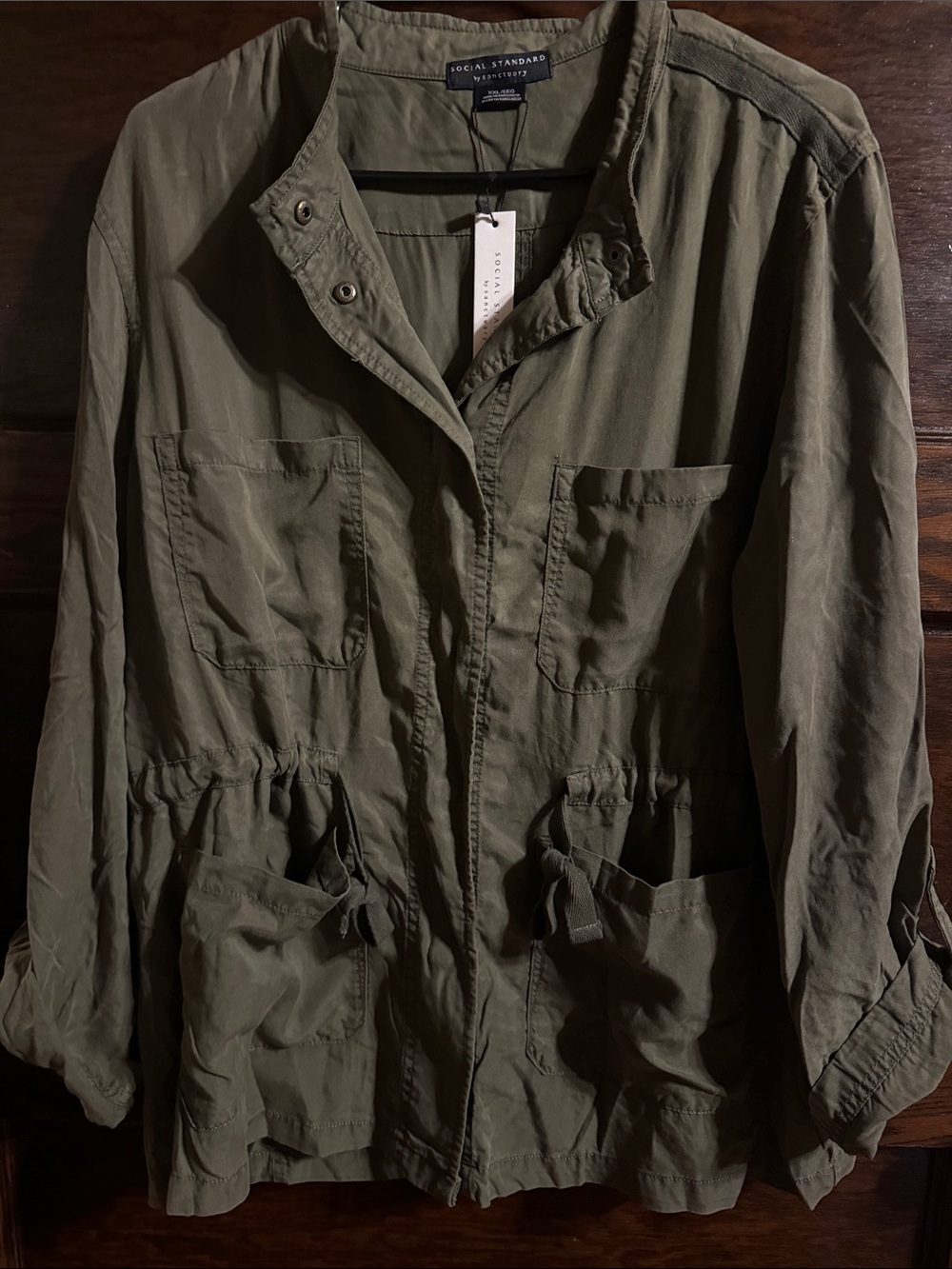 Social Standard Women's Olive Utility Drawstring Jacket, NWT
